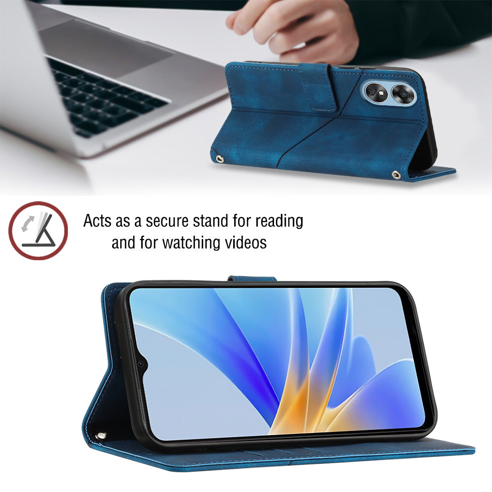 PT005 YB Imprinting Series-6 Flip Case for Oppo A17 4G Wallet Stand Skin Touch PU Leather Cover