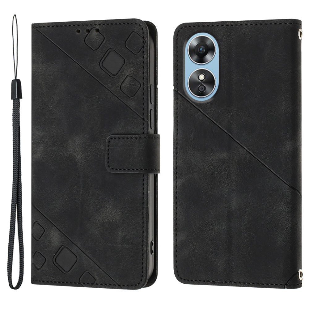 PT005 YB Imprinting Series-6 Flip Case for Oppo A17 4G Wallet Stand Skin Touch PU Leather Cover