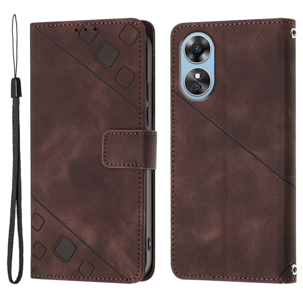 PT005 YB Imprinting Series-6 Flip Case for Oppo A17 4G Wallet Stand Skin Touch PU Leather Cover