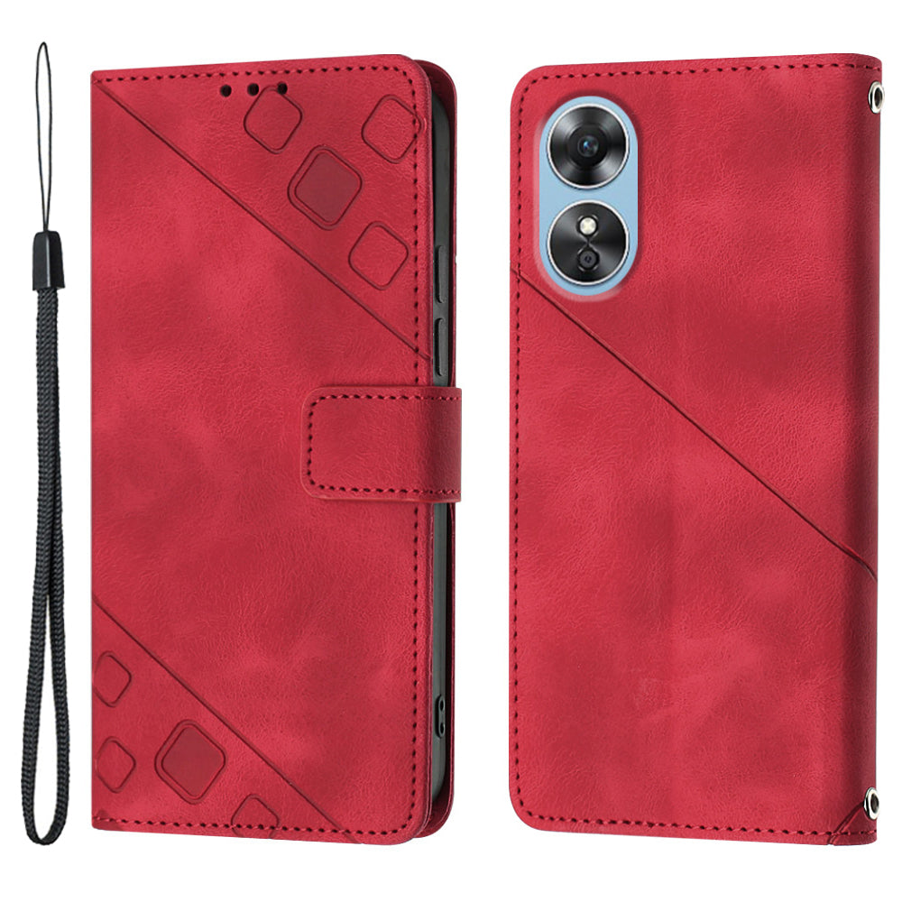 PT005 YB Imprinting Series-6 Flip Case for Oppo A17 4G Wallet Stand Skin Touch PU Leather Cover