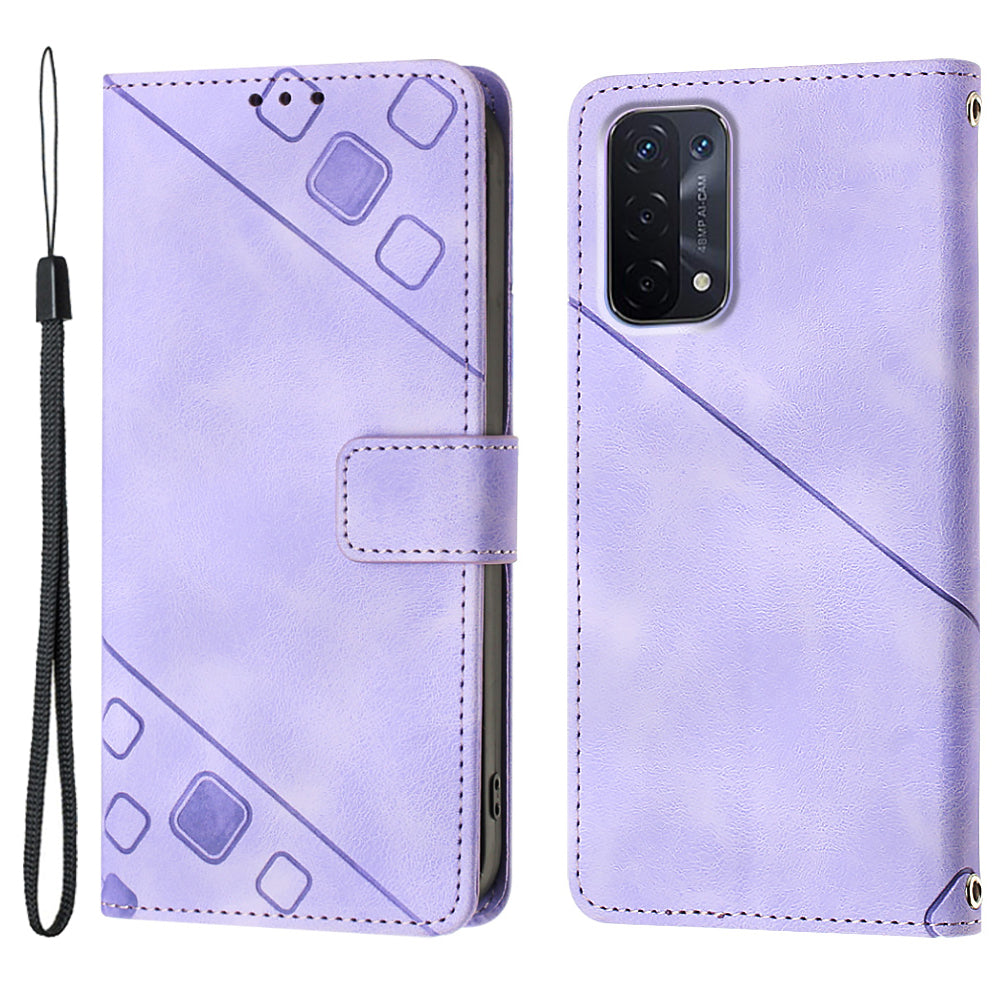 PT005 YB Imprinting Series-6 PU Leather Case for Oppo A54 5G A74 5G A93 5G Wallet Stand Skin Touch Protective Cover