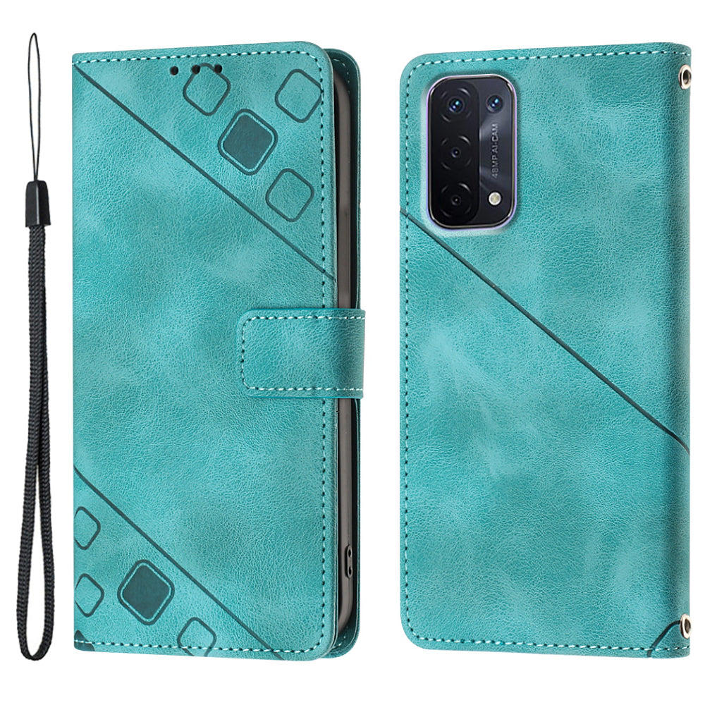 PT005 YB Imprinting Series-6 PU Leather Case for Oppo A54 5G A74 5G A93 5G Wallet Stand Skin Touch Protective Cover