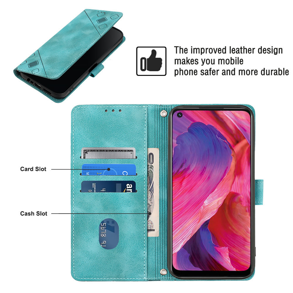 PT005 YB Imprinting Series-6 PU Leather Case for Oppo A54 5G A74 5G A93 5G Wallet Stand Skin Touch Protective Cover