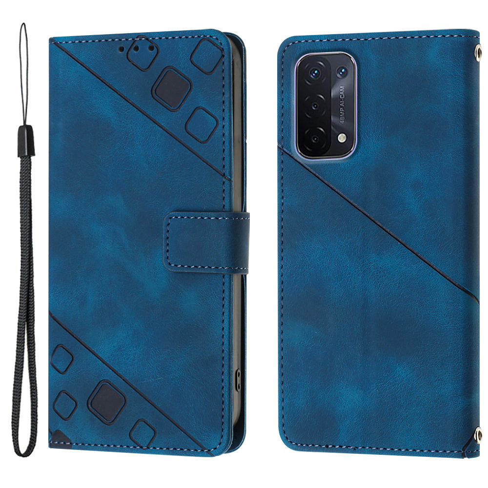 PT005 YB Imprinting Series-6 PU Leather Case for Oppo A54 5G A74 5G A93 5G Wallet Stand Skin Touch Protective Cover