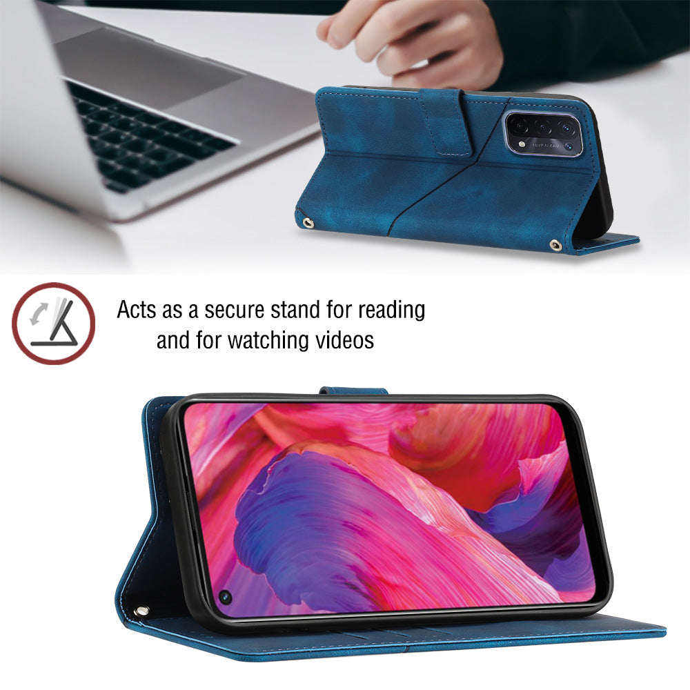 PT005 YB Imprinting Series-6 PU Leather Case for Oppo A54 5G A74 5G A93 5G Wallet Stand Skin Touch Protective Cover