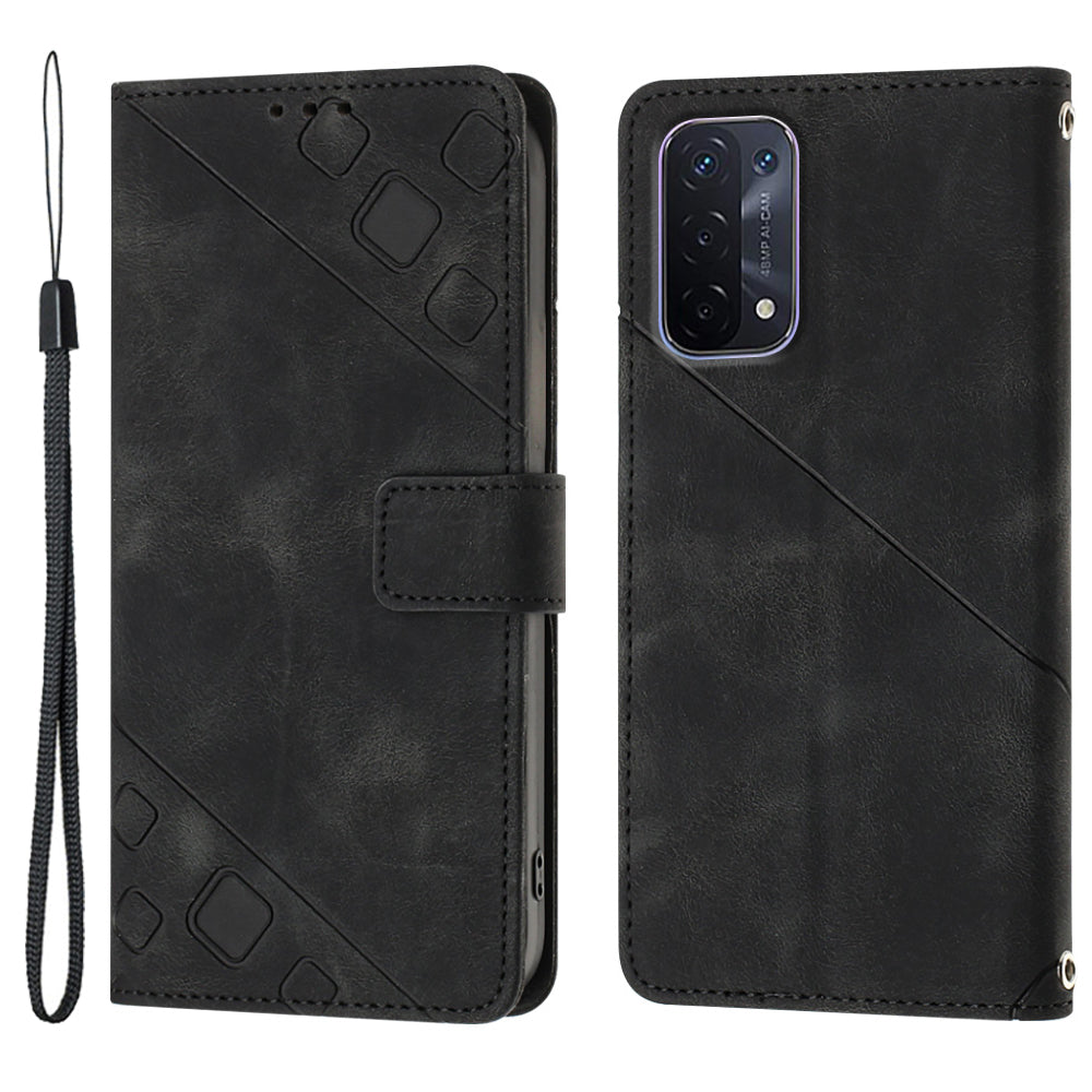 PT005 YB Imprinting Series-6 PU Leather Case for Oppo A54 5G A74 5G A93 5G Wallet Stand Skin Touch Protective Cover