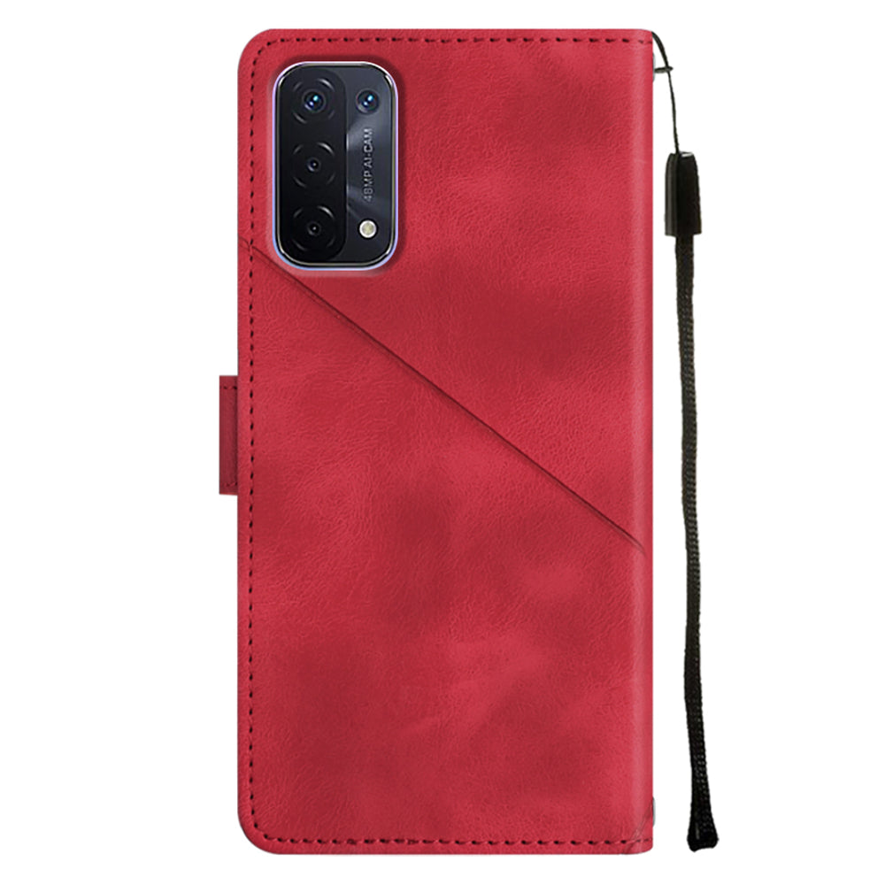 PT005 YB Imprinting Series-6 PU Leather Case for Oppo A54 5G A74 5G A93 5G Wallet Stand Skin Touch Protective Cover