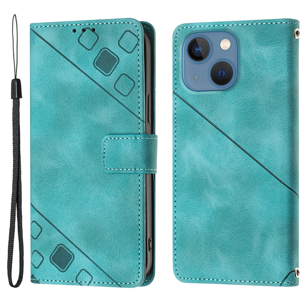 PT005 YB Imprinting Series-6 For iPhone 14 PU Leather Cover with Wallet Stand Skin Touch Phone Case