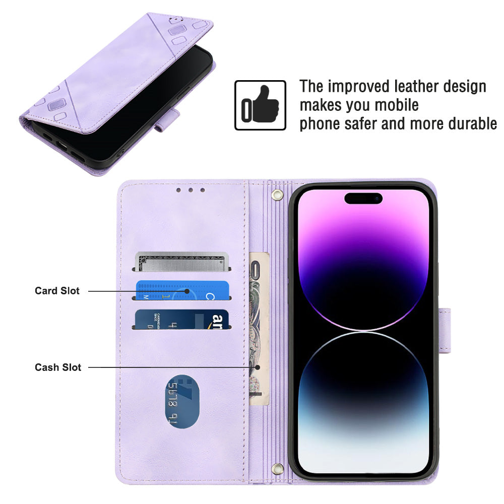 PT005 YB Imprinting Series-6 Leather Shell for iPhone 14 Pro Max Skin Touch Stand Wallet Shock-absorbing Case