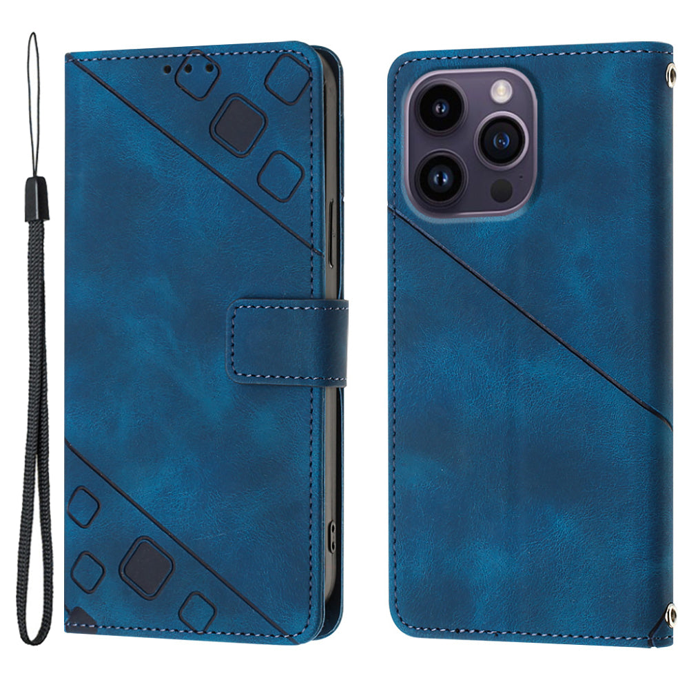 PT005 YB Imprinting Series-6 Leather Shell for iPhone 14 Pro Max Skin Touch Stand Wallet Shock-absorbing Case