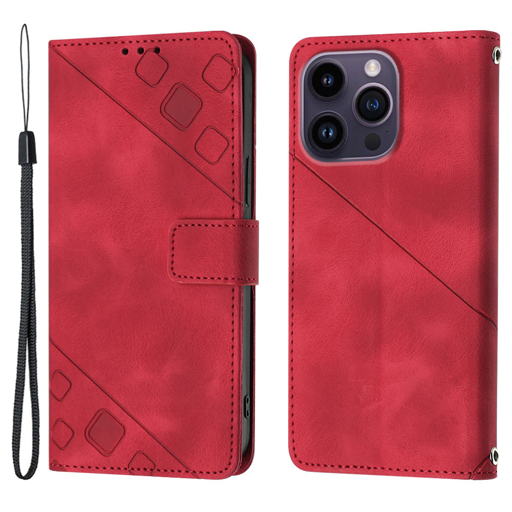 PT005 YB Imprinting Series-6 Leather Shell for iPhone 14 Pro Max Skin Touch Stand Wallet Shock-absorbing Case