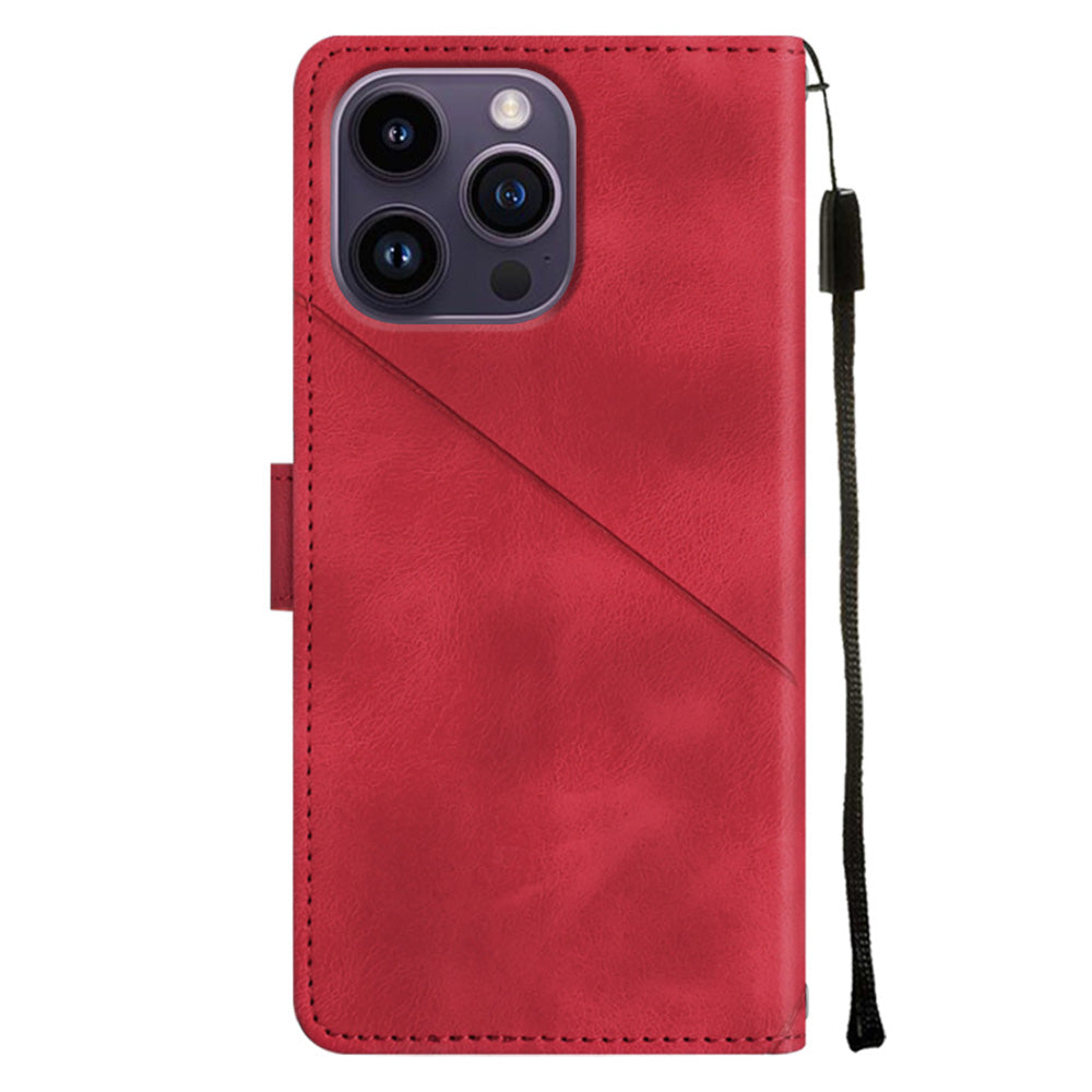 PT005 YB Imprinting Series-6 Leather Shell for iPhone 14 Pro Max Skin Touch Stand Wallet Shock-absorbing Case