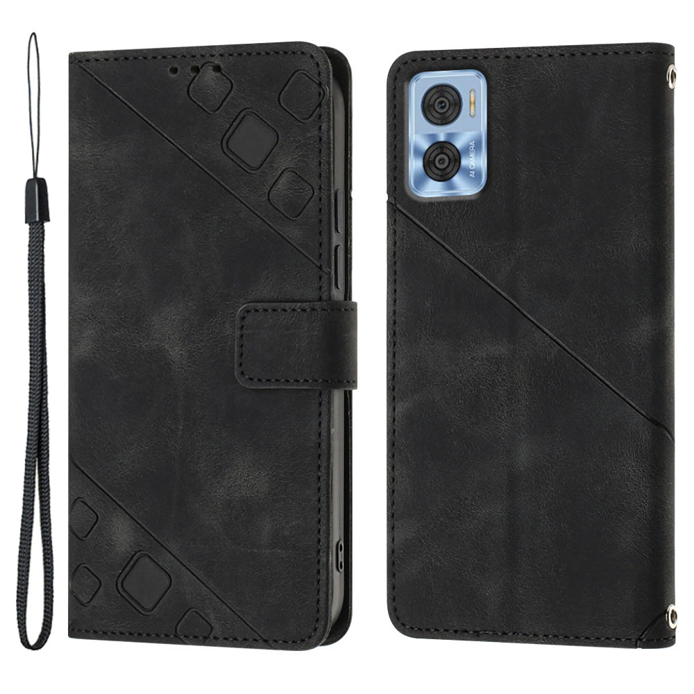 PT005 YB Imprinting Series-6 Stand Shell for Motorola Moto E22 4G E22i 4G Skin Touch Leather Wallet Protective Case