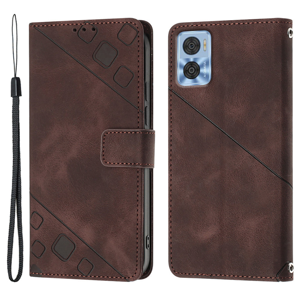 PT005 YB Imprinting Series-6 Stand Shell for Motorola Moto E22 4G E22i 4G Skin Touch Leather Wallet Protective Case
