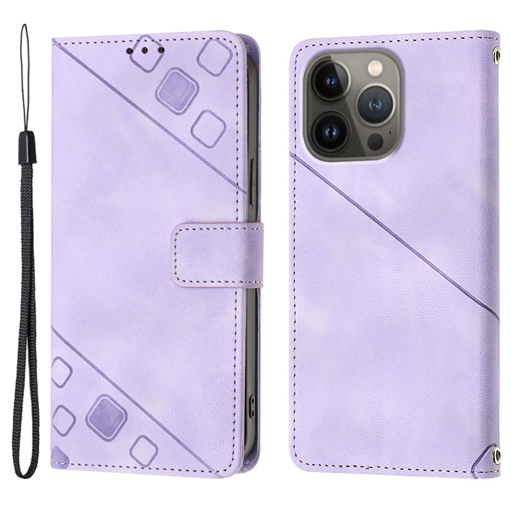 PT005 YB Imprinting Series-6 Leather Shell for iPhone 13 Pro 6.1 inch Anti-fall Skin Touch Stand Wallet Case