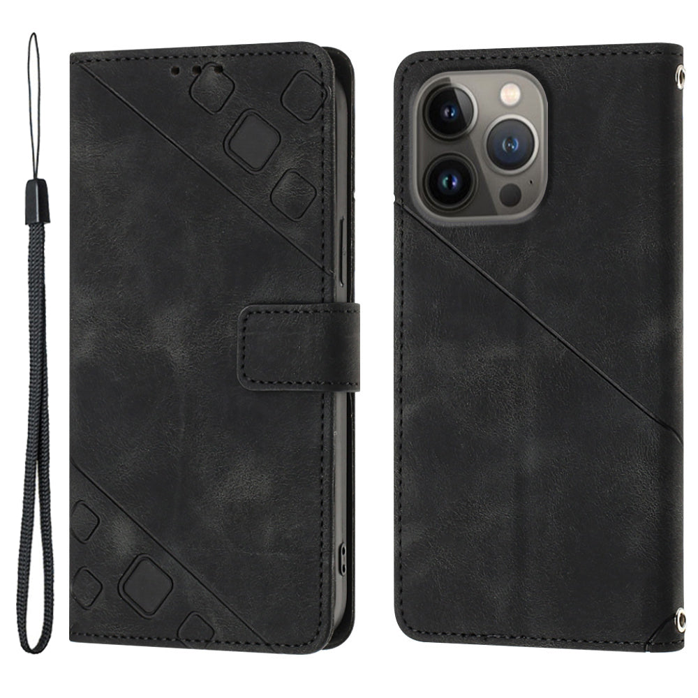 PT005 YB Imprinting Series-6 Protective Shell for iPhone 13 Pro Max 6.7 inch Skin Touch Leather Stand Wallet Case - Red