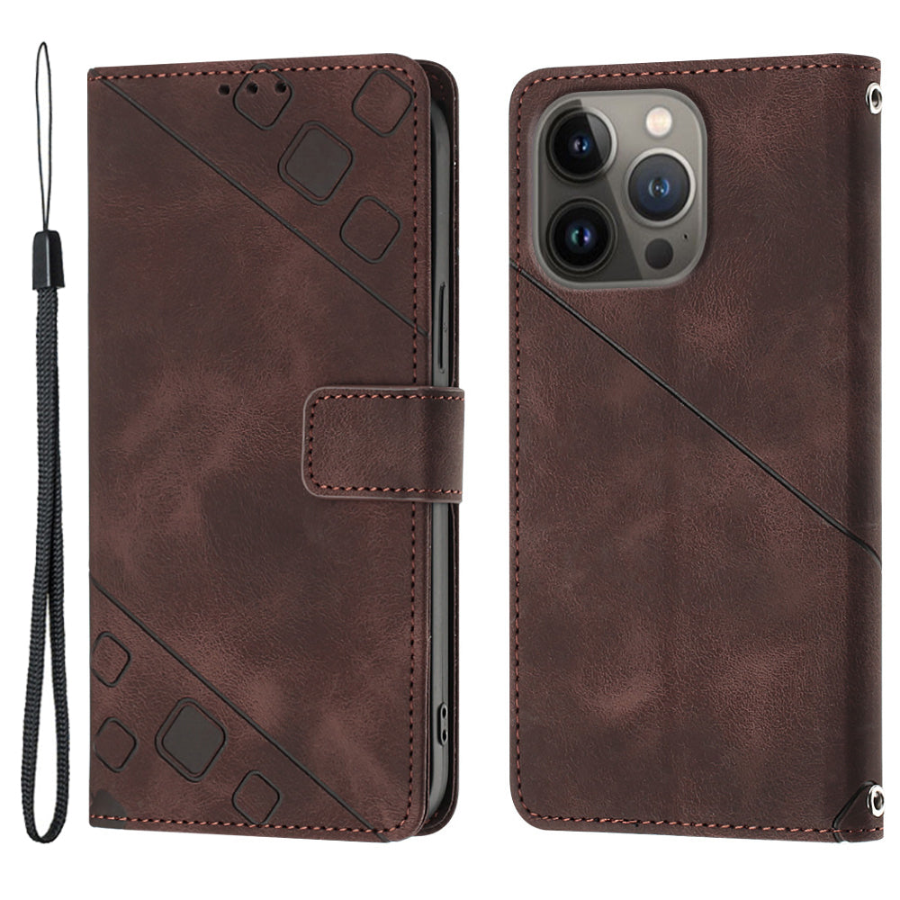PT005 YB Imprinting Series-6 Protective Shell for iPhone 13 Pro Max 6.7 inch Skin Touch Leather Stand Wallet Case - Red