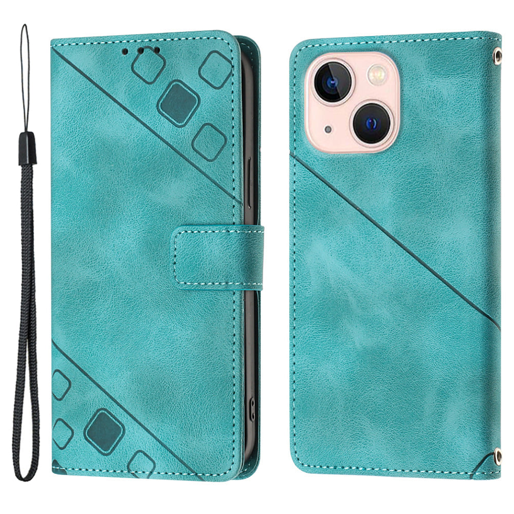 PT005 YB Imprinting Series-6 For iPhone 13 6.1 inch PU Leather Stand Phone Wallet Case Drop-proof Cover - Red