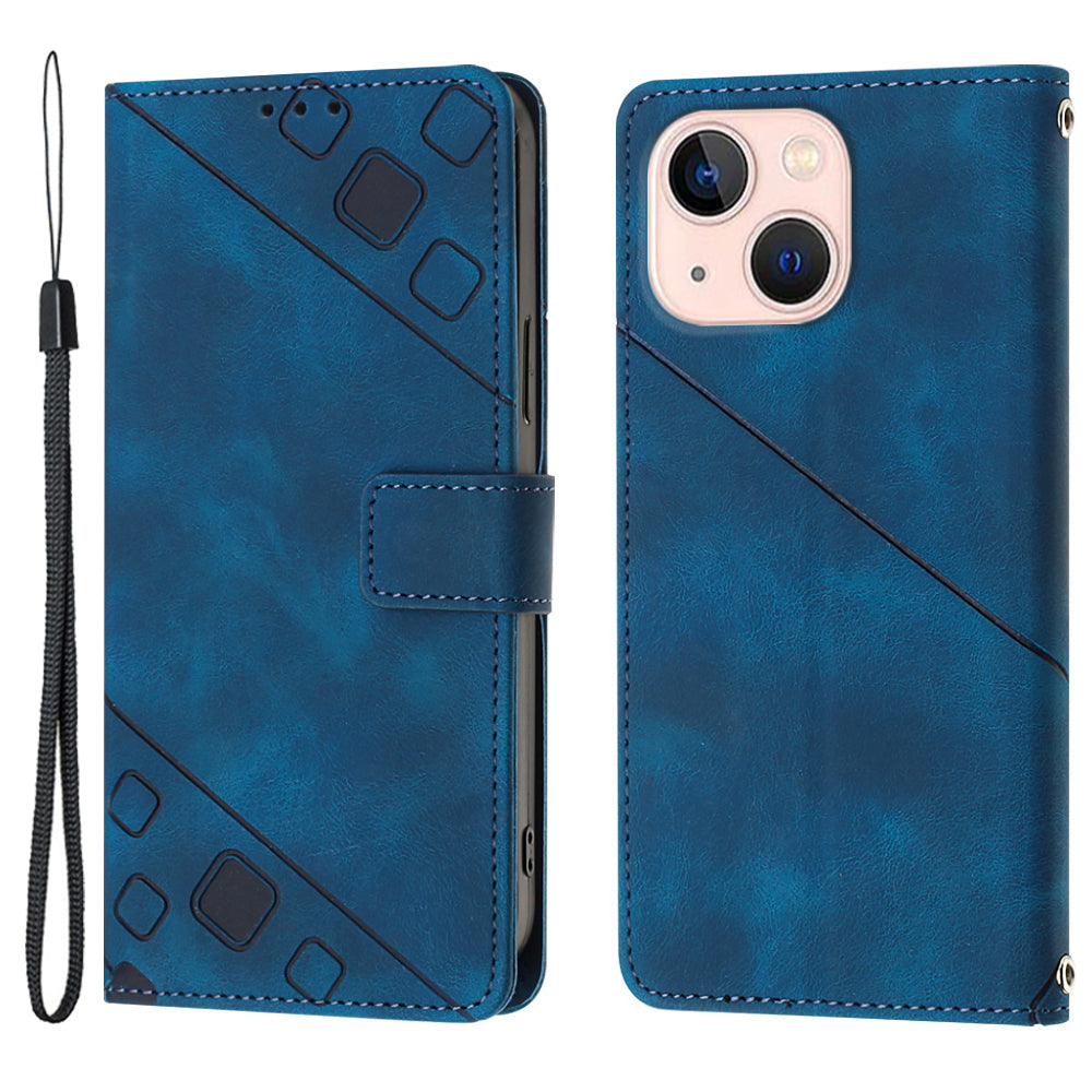 PT005 YB Imprinting Series-6 For iPhone 13 6.1 inch PU Leather Stand Phone Wallet Case Drop-proof Cover - Red