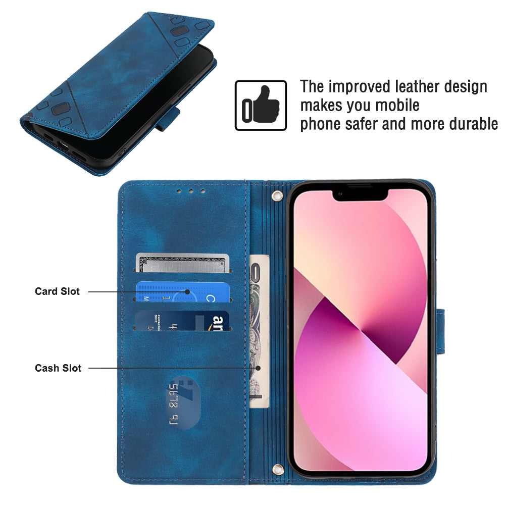 PT005 YB Imprinting Series-6 For iPhone 13 6.1 inch PU Leather Stand Phone Wallet Case Drop-proof Cover