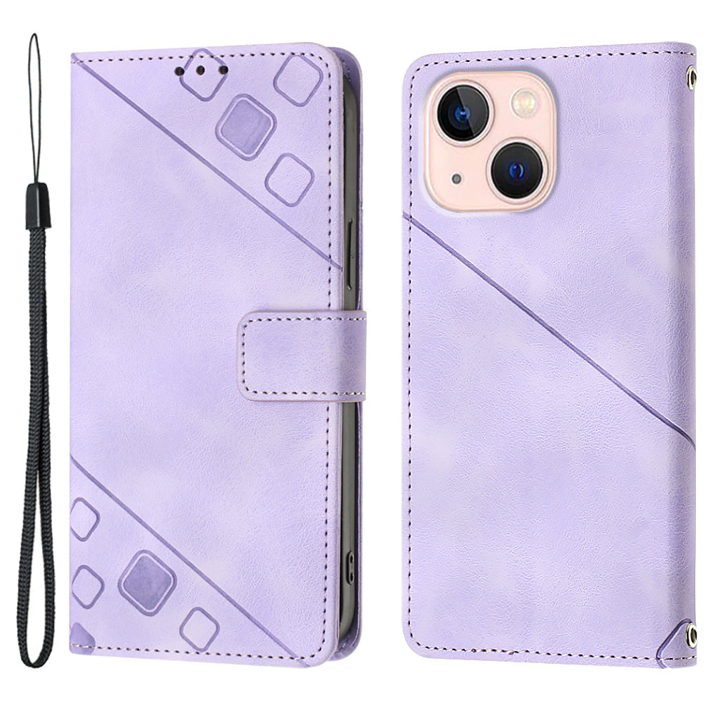 PT005 YB Imprinting Series-6 For iPhone 13 6.1 inch PU Leather Stand Phone Wallet Case Drop-proof Cover - Red