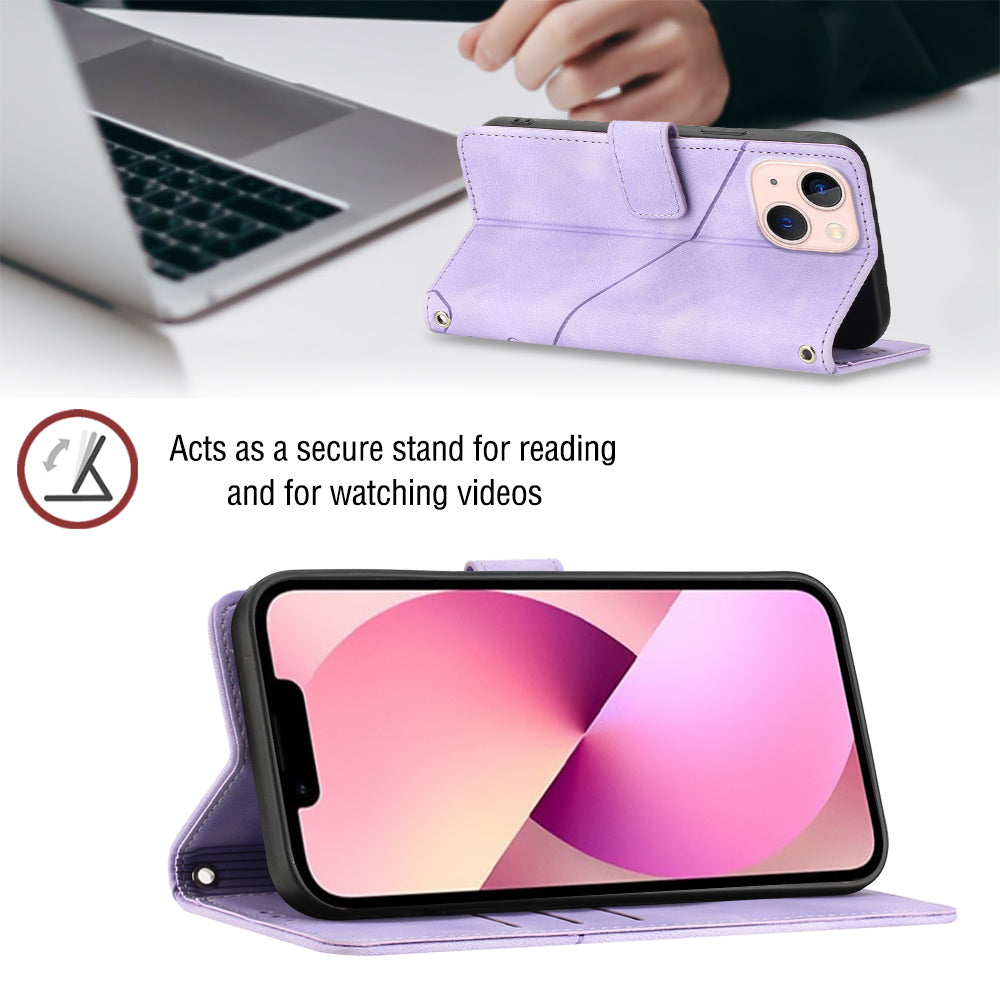 PT005 YB Imprinting Series-6 For iPhone 13 6.1 inch PU Leather Stand Phone Wallet Case Drop-proof Cover