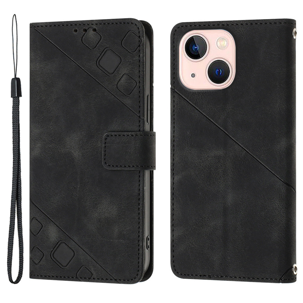 PT005 YB Imprinting Series-6 For iPhone 13 6.1 inch PU Leather Stand Phone Wallet Case Drop-proof Cover - Red