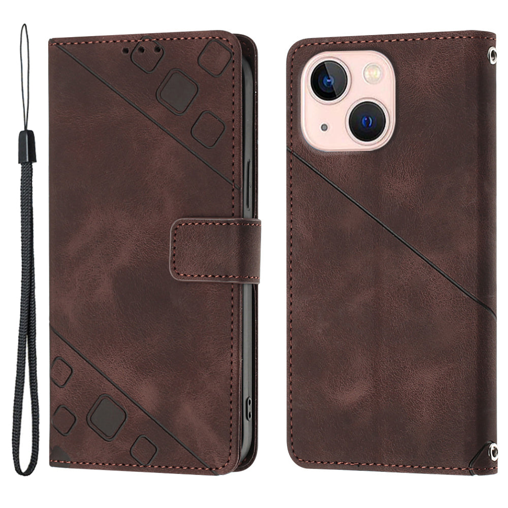 PT005 YB Imprinting Series-6 For iPhone 13 6.1 inch PU Leather Stand Phone Wallet Case Drop-proof Cover - Red