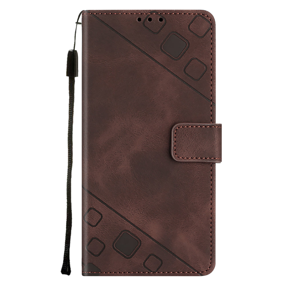 PT005 YB Imprinting Series-6 For iPhone 13 6.1 inch PU Leather Stand Phone Wallet Case Drop-proof Cover