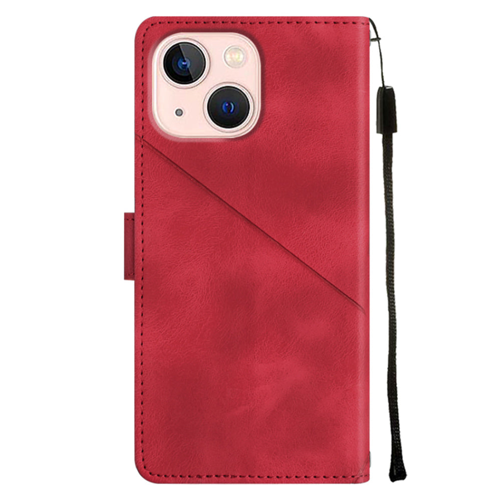 PT005 YB Imprinting Series-6 For iPhone 13 6.1 inch PU Leather Stand Phone Wallet Case Drop-proof Cover