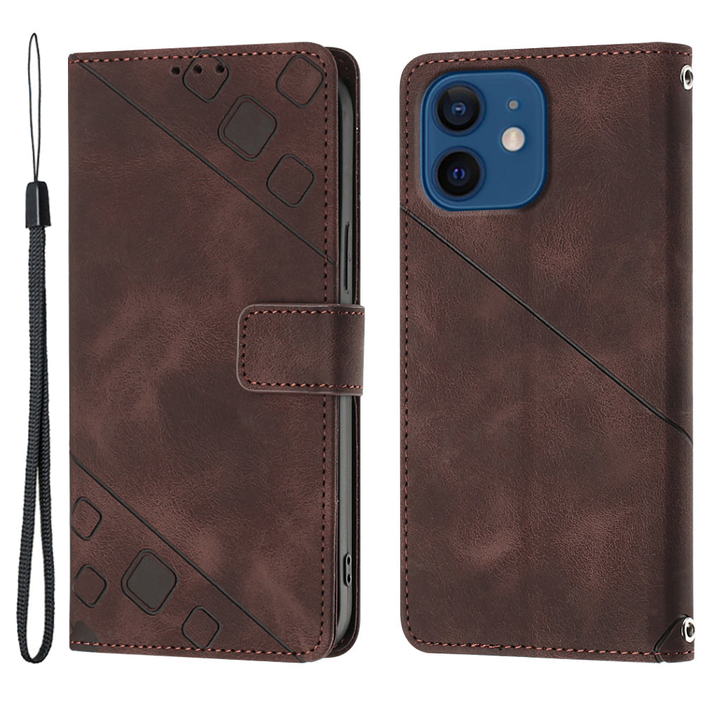 PT005 YB Imprinting Series-6 For iPhone 12 12 Pro 6.1 inch Skin Touch Protective Shell Leather Stand Wallet Case