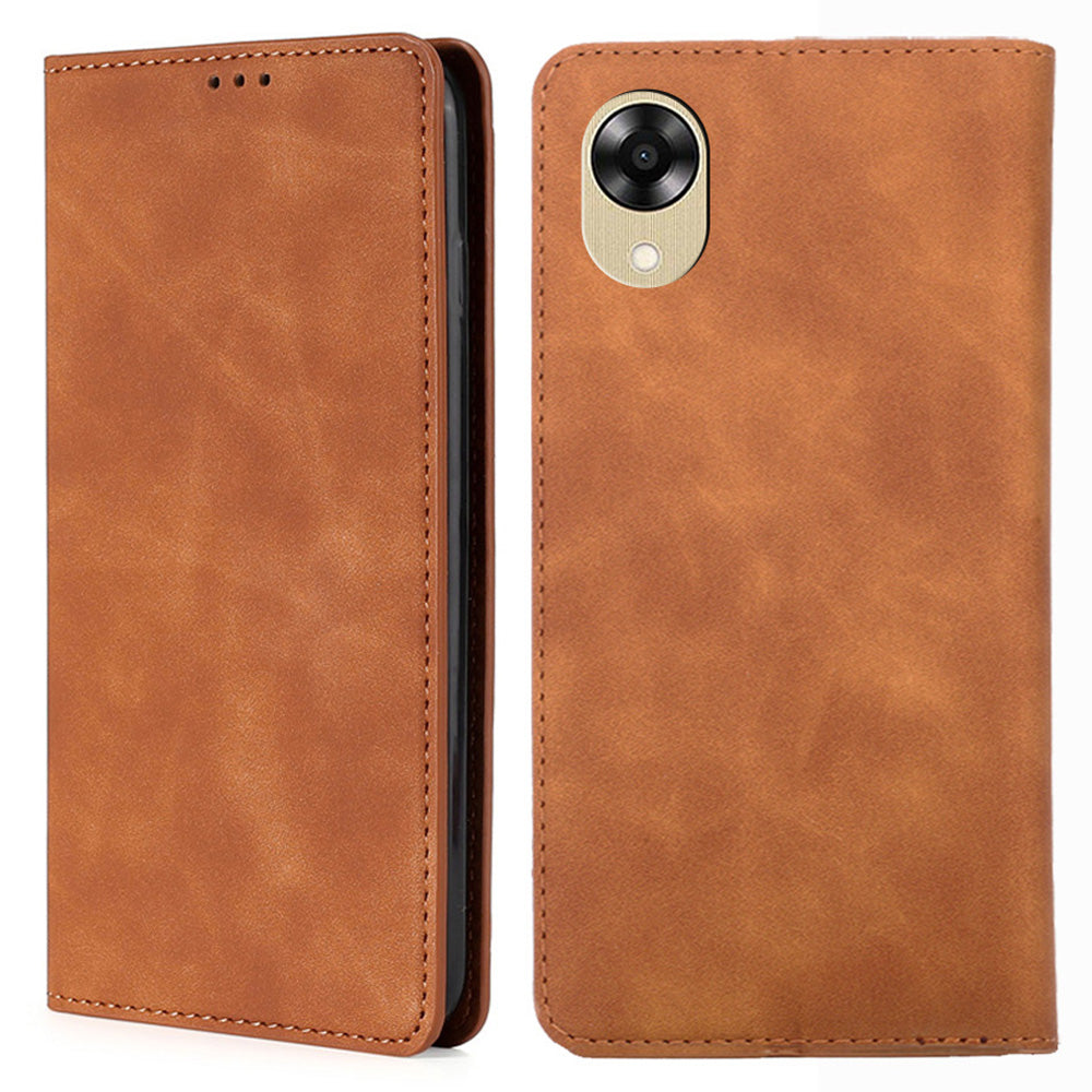 For Oppo A17k 4G Card Holder Folding Stand Cover Skin-touch Drop-proof Leather Phone Case