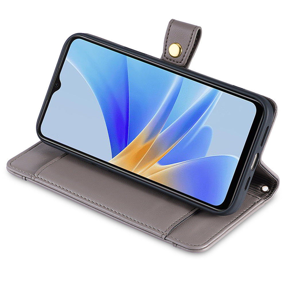 Zipper Pocket Phone Case for Oppo A17k 4G PU Leather Card Slots Phone Stand Cover with Straps