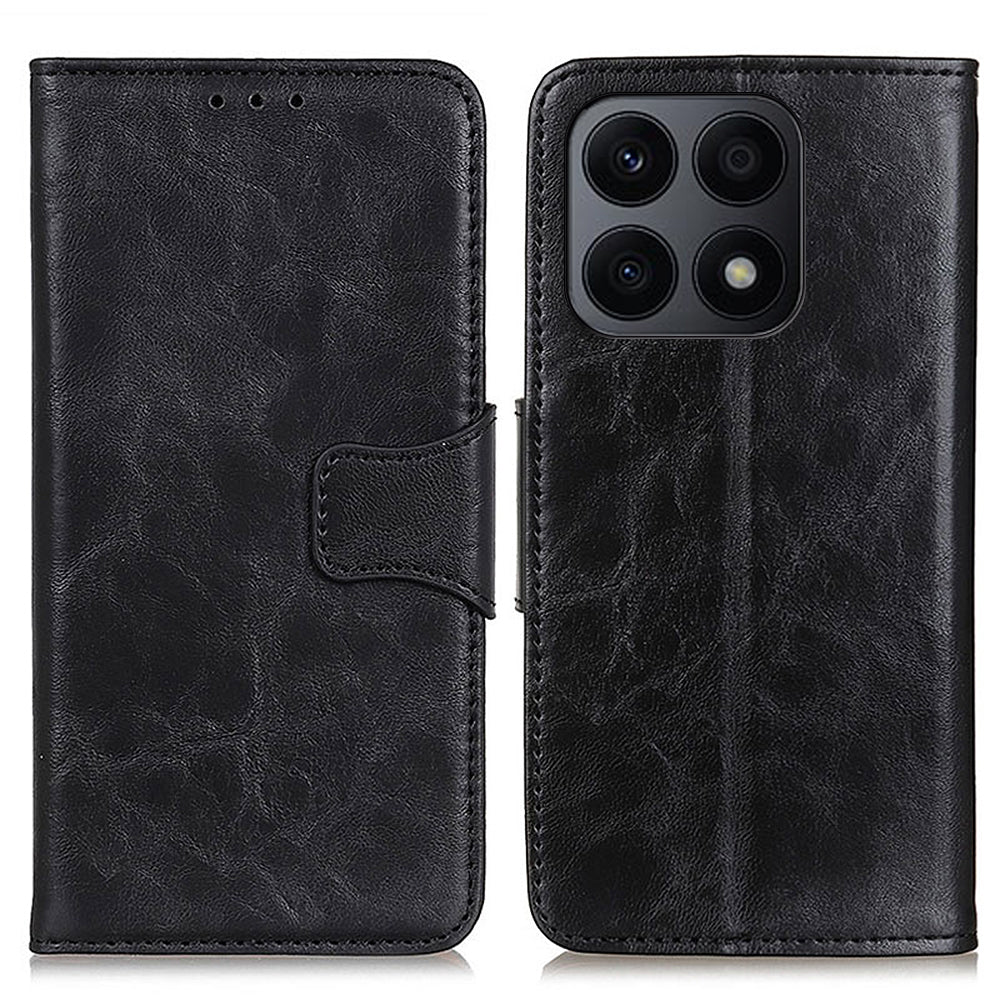 For Honor X8a 4G Drop-proof Phone Case Crazy Horse Texture Split Leather Wallet Cover with Stand