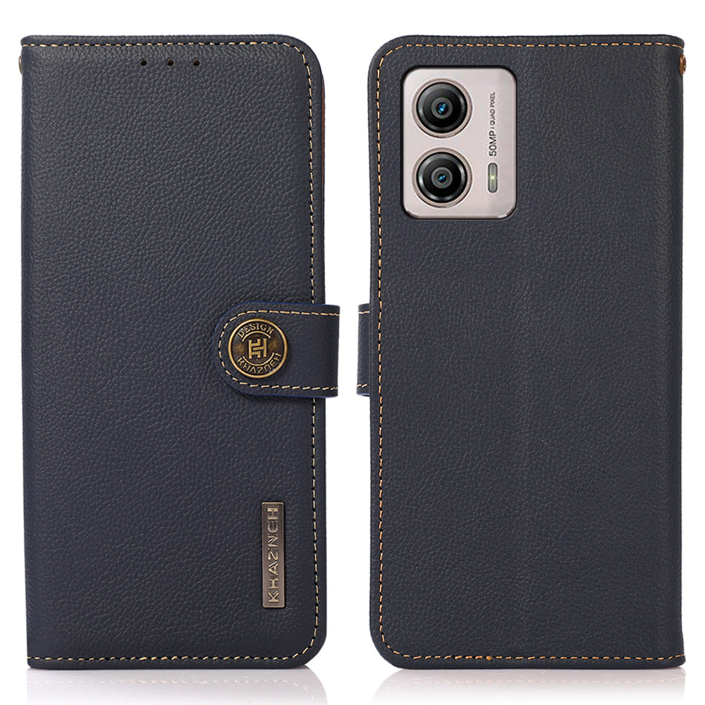 KHAZNEH For Motorola Moto G13 4G G23 4G G53 5G RFID Blocking Genuine Leather Phone Case Wallet Stand Phone Cover