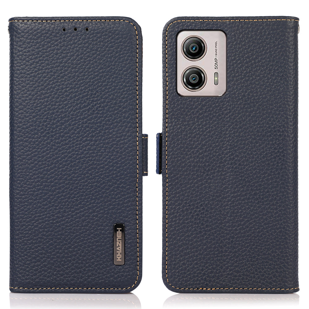 KHAZNEH For Motorola Moto G13 4G G23 4G G53 5G RFID Blocking Phone Case Genuine Cow Leather Wallet Phone Stand Cover