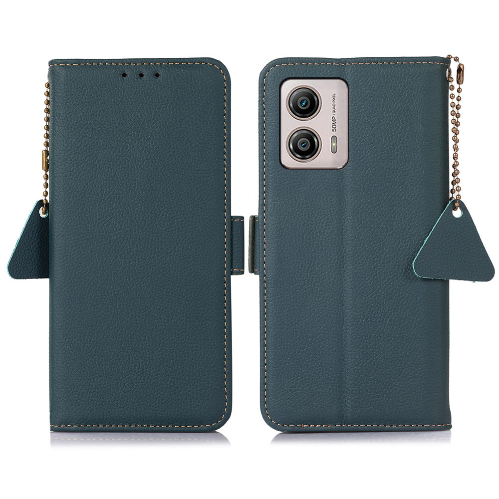 For Motorola Moto G13 4G G23 4G G53 5G TJ Phone Stand Case Genuine Cow Leather RFID Blocking Wallet Phone Cover