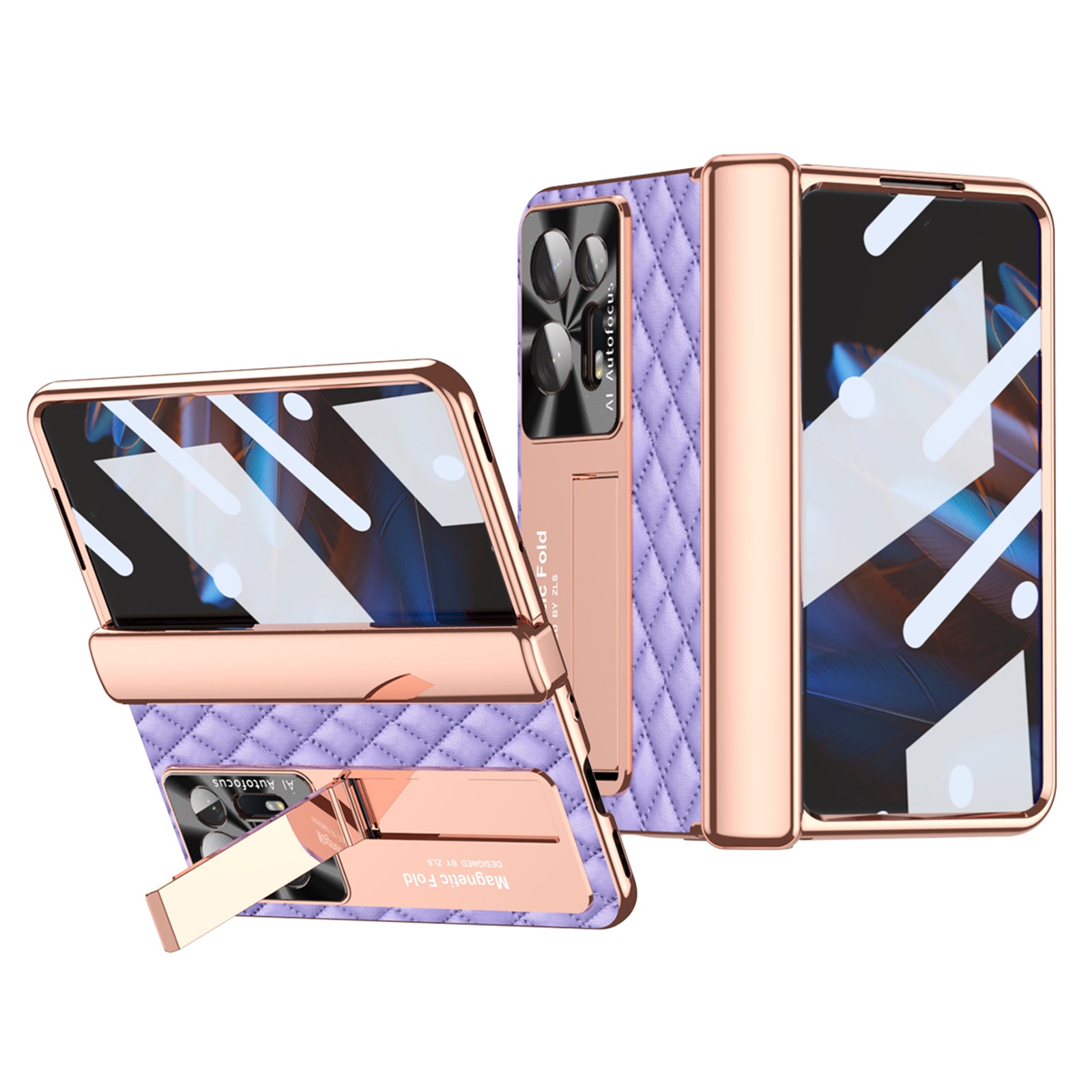 For Oppo Find N2 5G Anti-fall Phone Case PU Leather Coated PC Hinge Protective Phone Cover with Screen and Lens Film