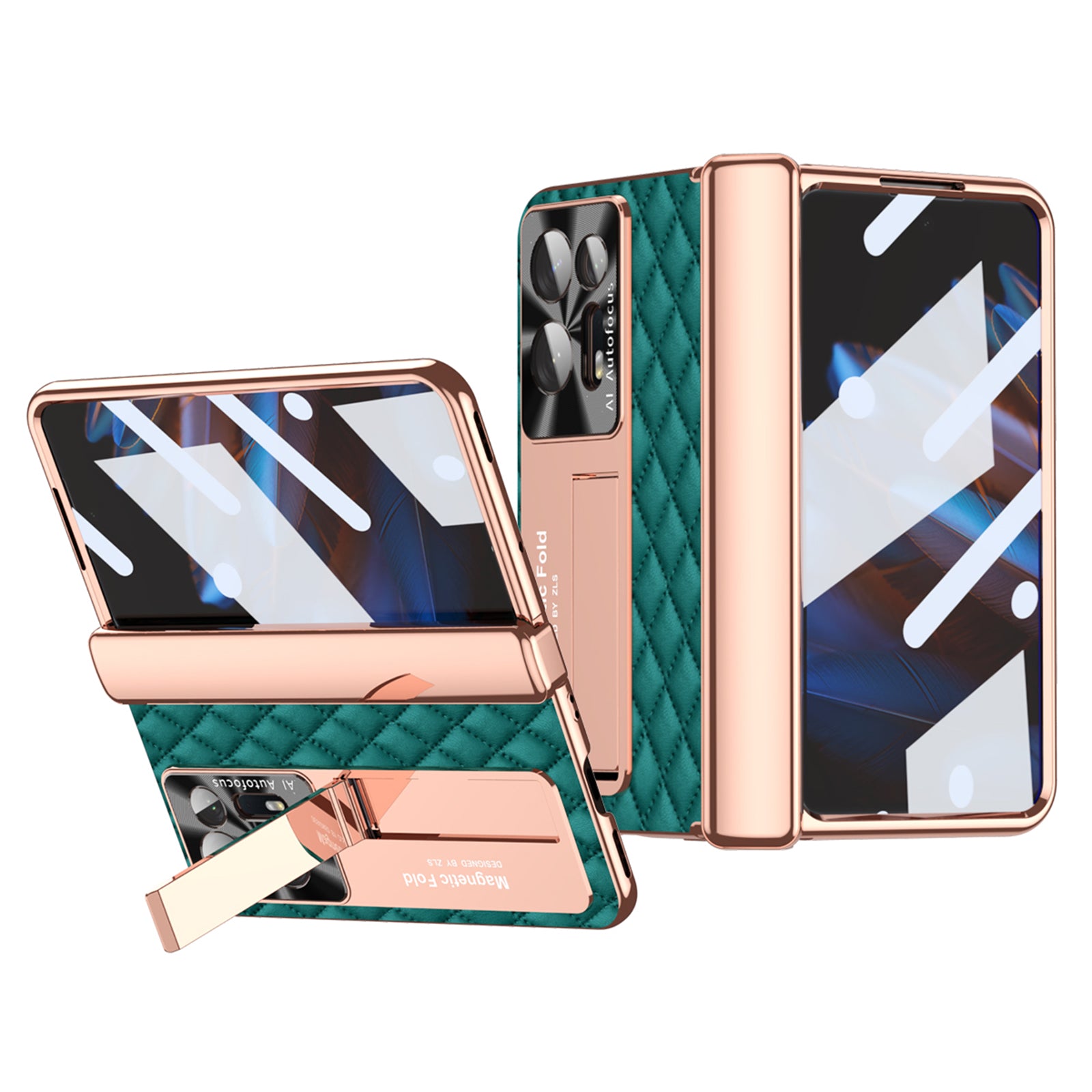 For Oppo Find N2 5G Anti-fall Phone Case PU Leather Coated PC Hinge Protective Phone Cover with Screen and Lens Film