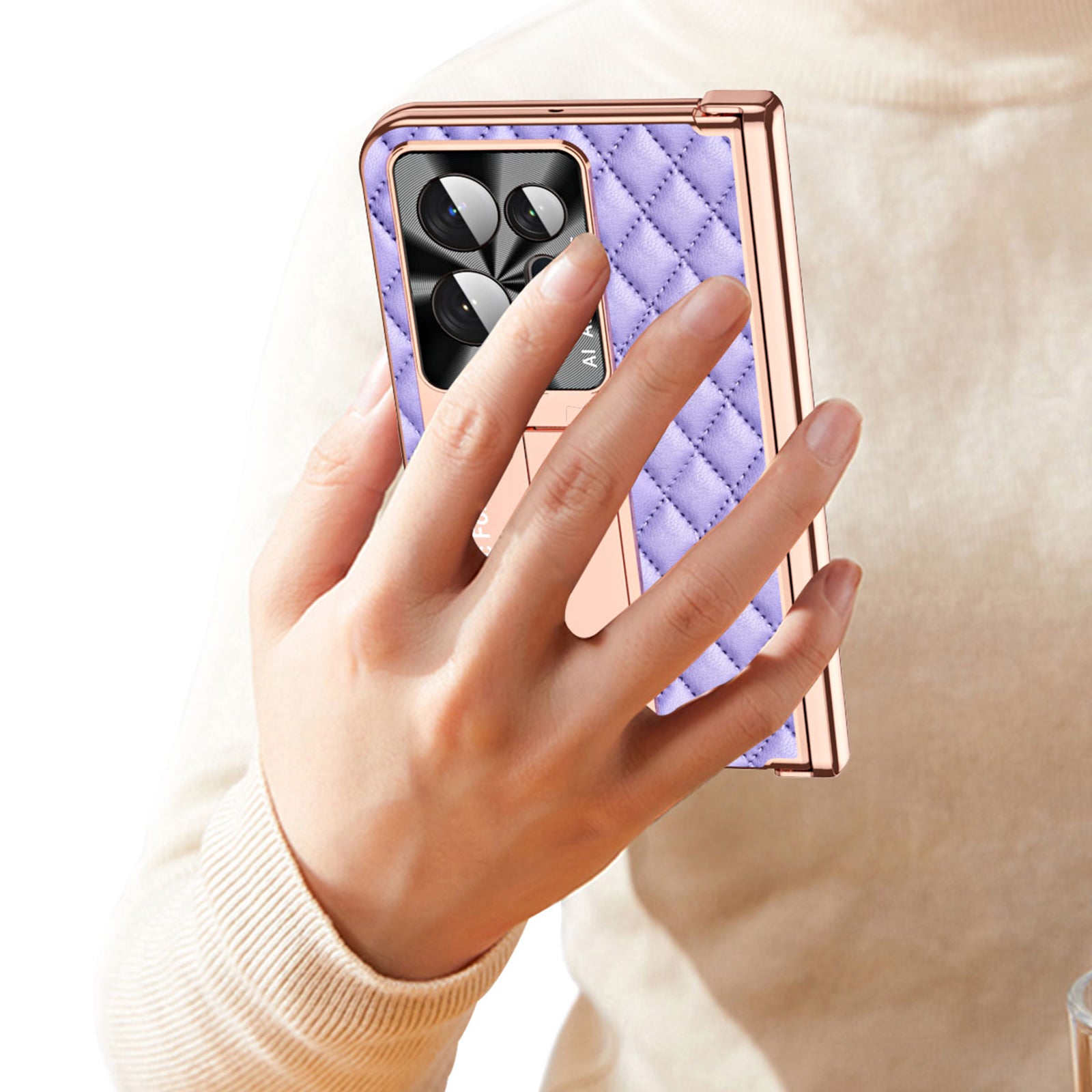 For Oppo Find N2 5G Anti-fall Phone Case PU Leather Coated PC Hinge Protective Phone Cover with Screen and Lens Film