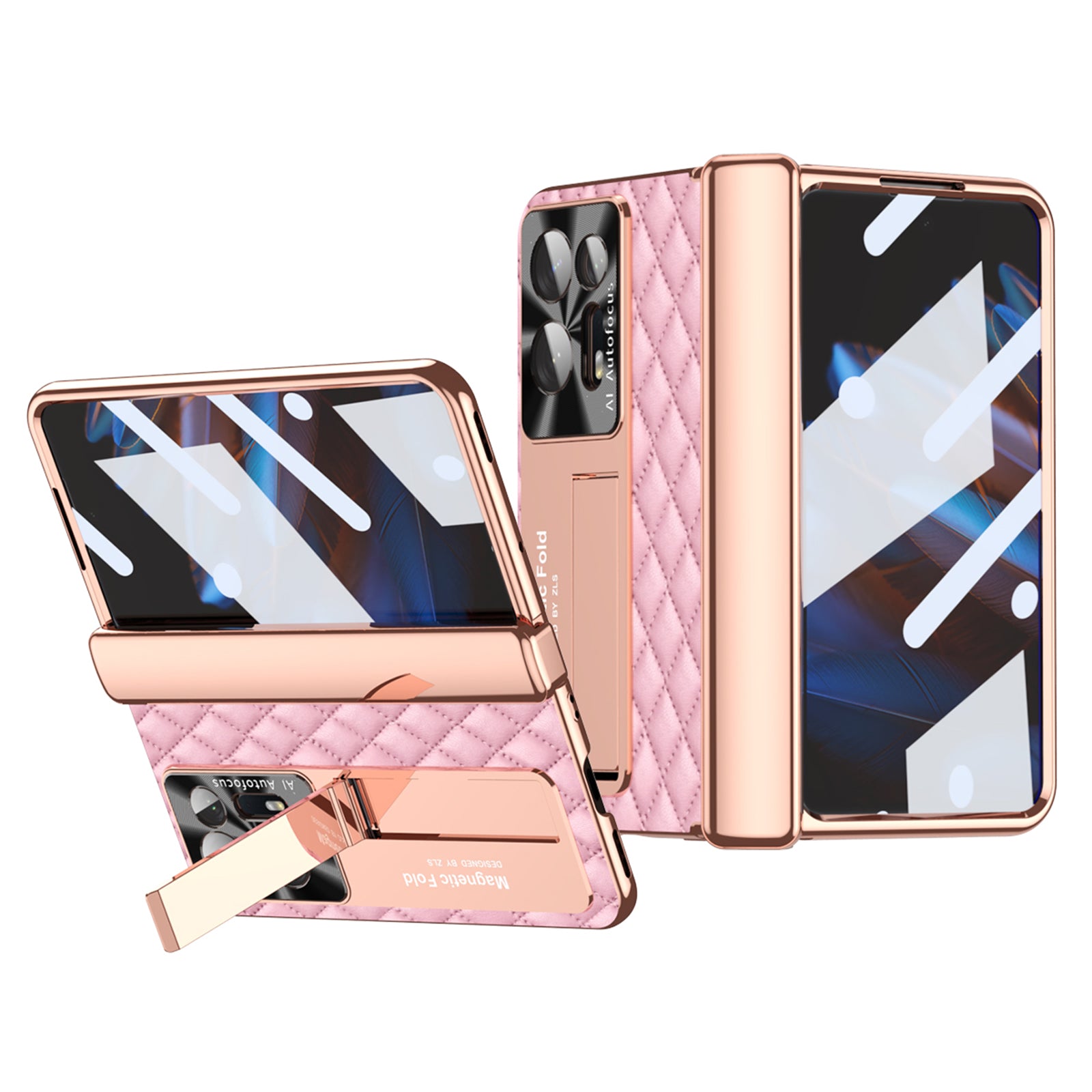 For Oppo Find N2 5G Anti-fall Phone Case PU Leather Coated PC Hinge Protective Phone Cover with Screen and Lens Film