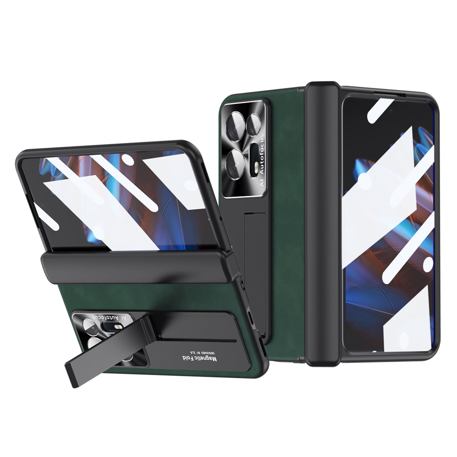 Anti-fall Phone Case For Oppo Find N2 5G Hinge Protection Kickstand Nappa Texture Phone Cover with Tempered Glass Film