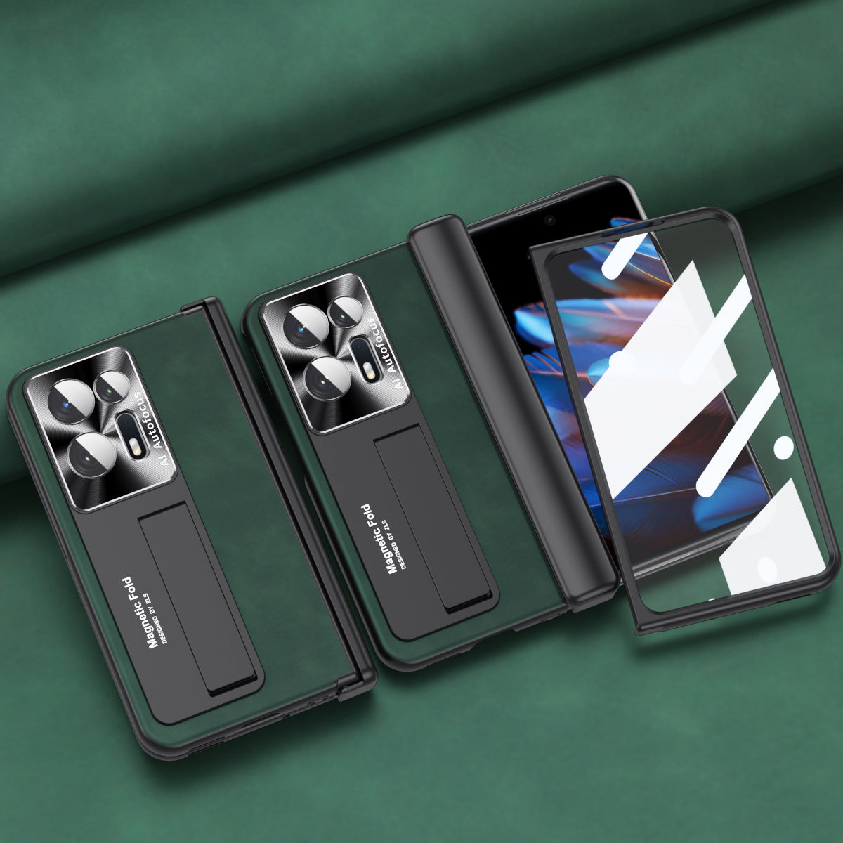 Anti-fall Phone Case For Oppo Find N2 5G Hinge Protection Kickstand Nappa Texture Phone Cover with Tempered Glass Film