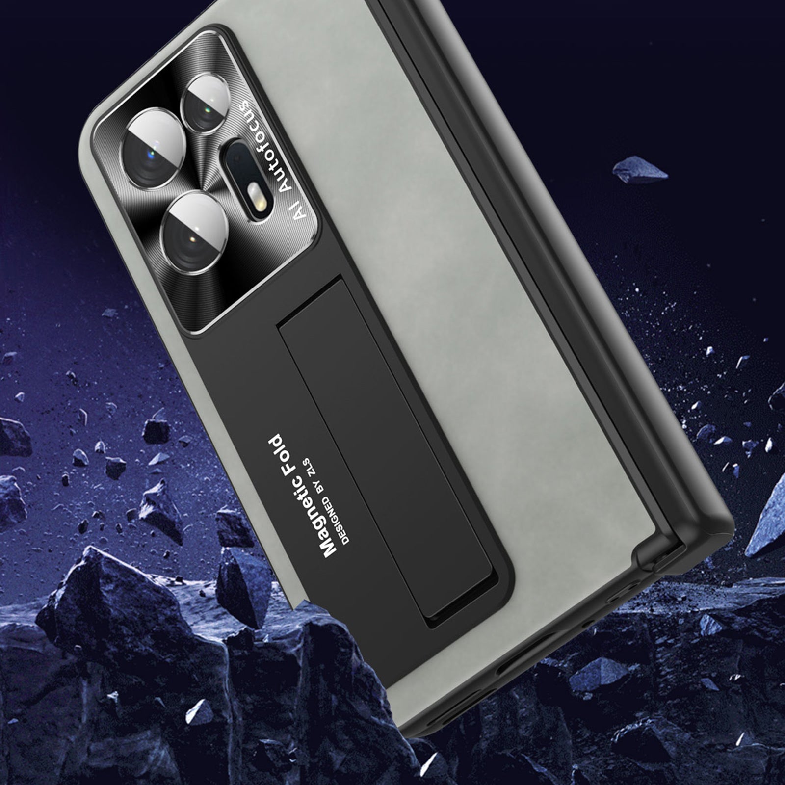 Anti-fall Phone Case For Oppo Find N2 5G Hinge Protection Kickstand Nappa Texture Phone Cover with Tempered Glass Film