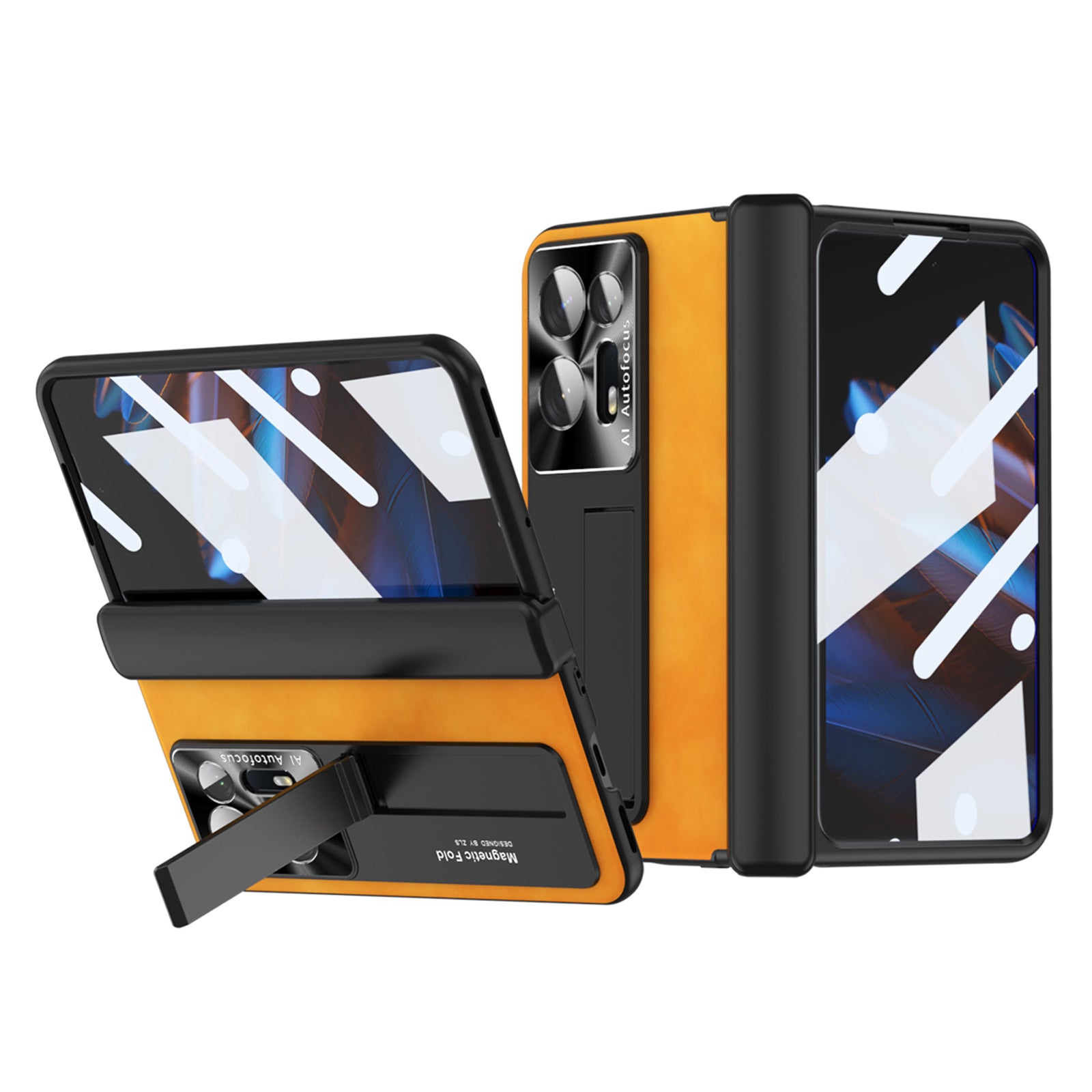 Anti-fall Phone Case For Oppo Find N2 5G Hinge Protection Kickstand Nappa Texture Phone Cover with Tempered Glass Film