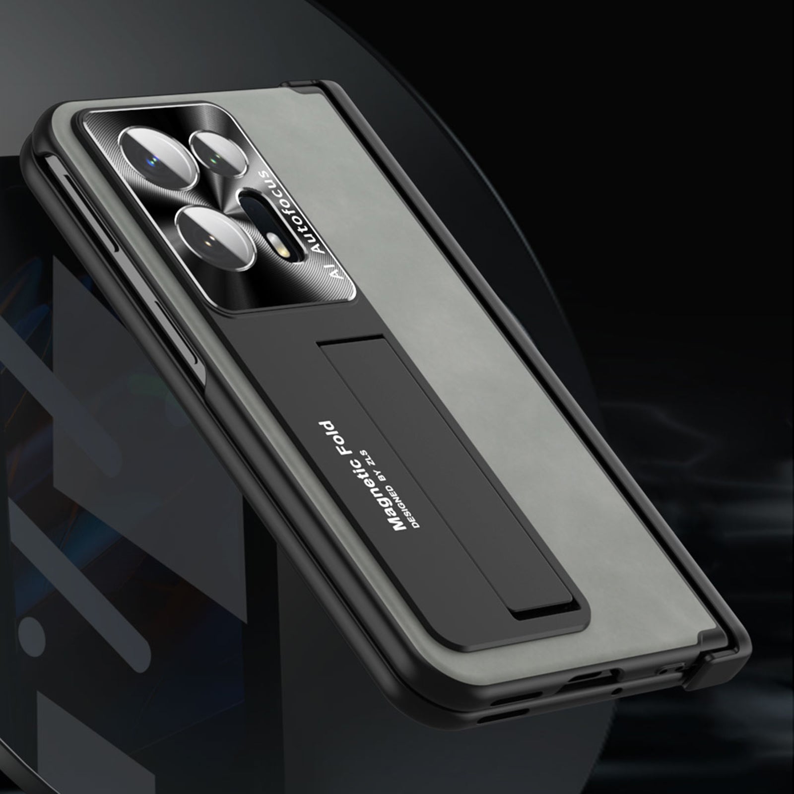 Anti-fall Phone Case For Oppo Find N2 5G Hinge Protection Kickstand Nappa Texture Phone Cover with Tempered Glass Film