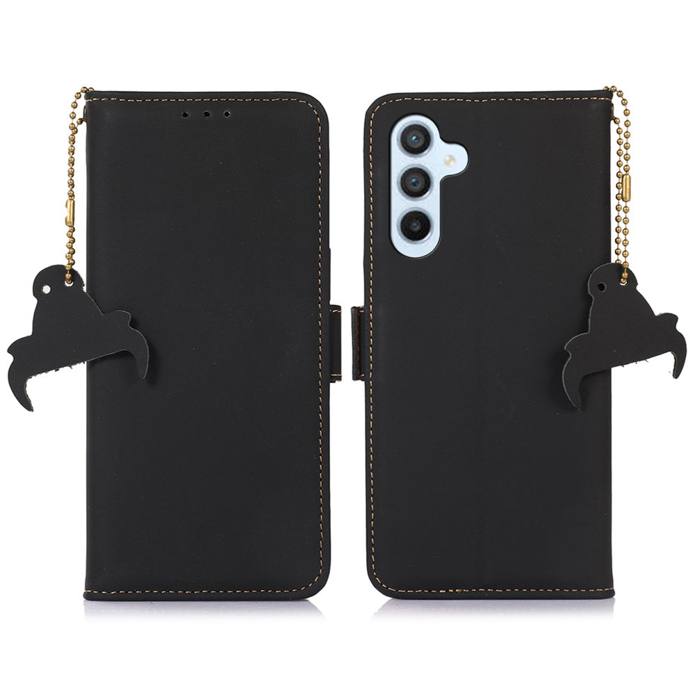 For Samsung Galaxy A24 4G Stand Magnetic Flip Phone Case Genuine Cow Leather Wallet RFID Blocking Cover