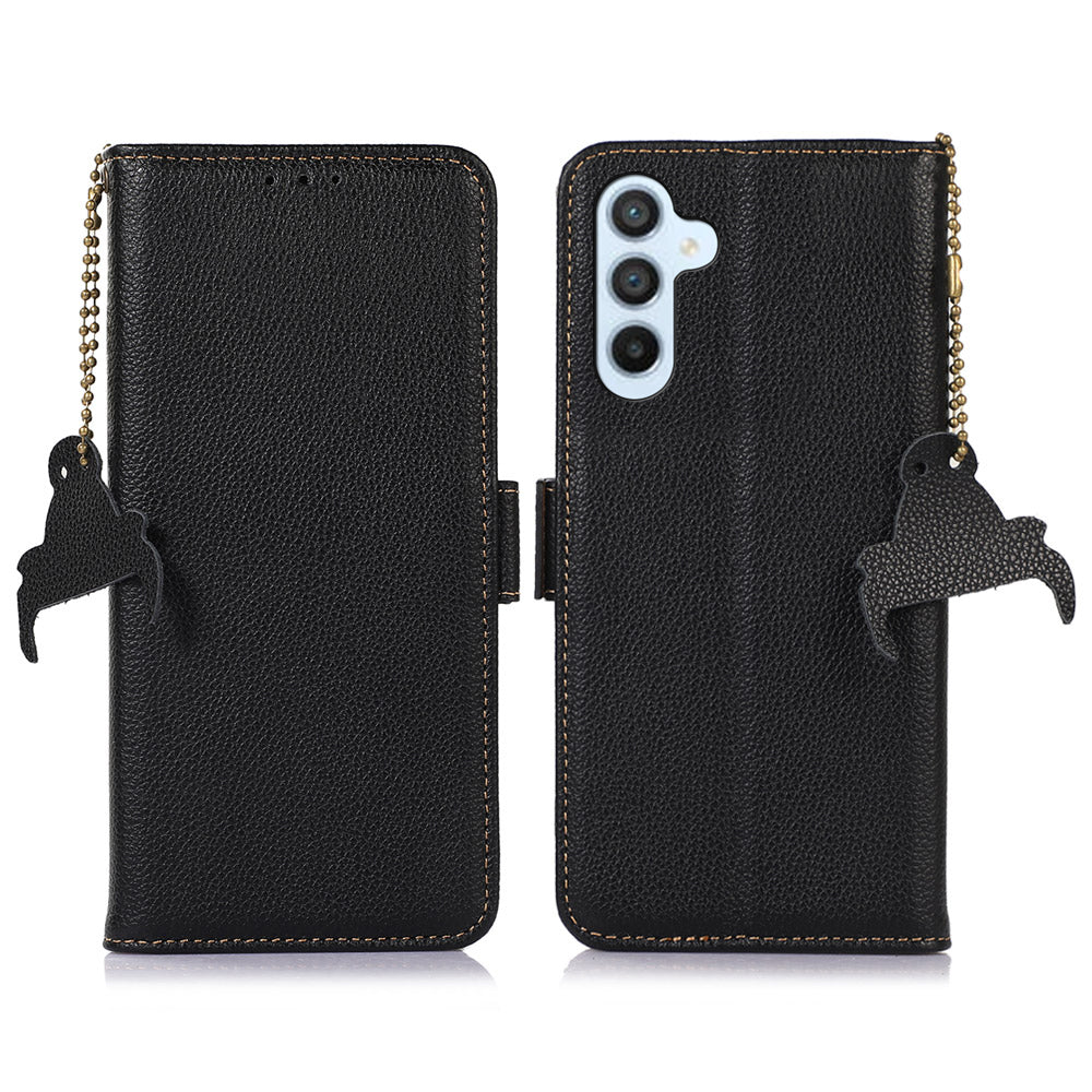 RFID Blocking Phone Case for Samsung Galaxy A24 4G Genuine Cow Leather Wallet Stand Phone Cover