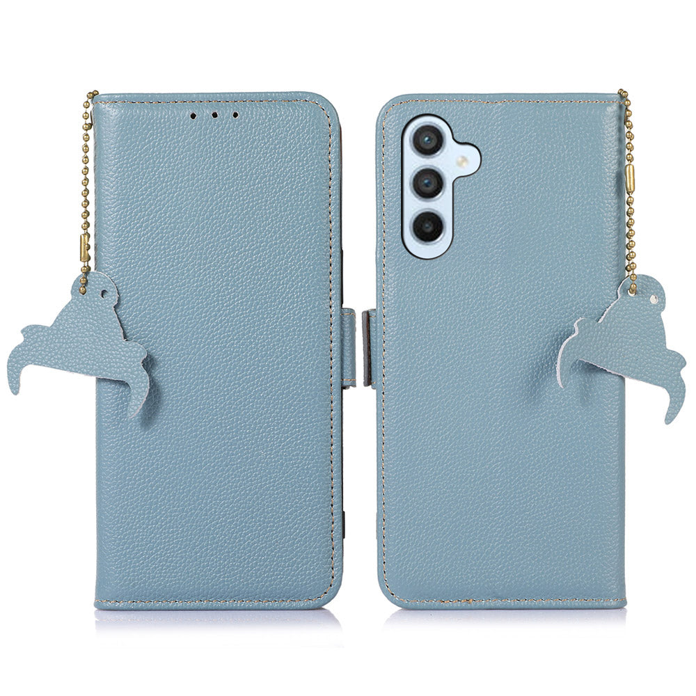 RFID Blocking Phone Case for Samsung Galaxy A24 4G Genuine Cow Leather Wallet Stand Phone Cover
