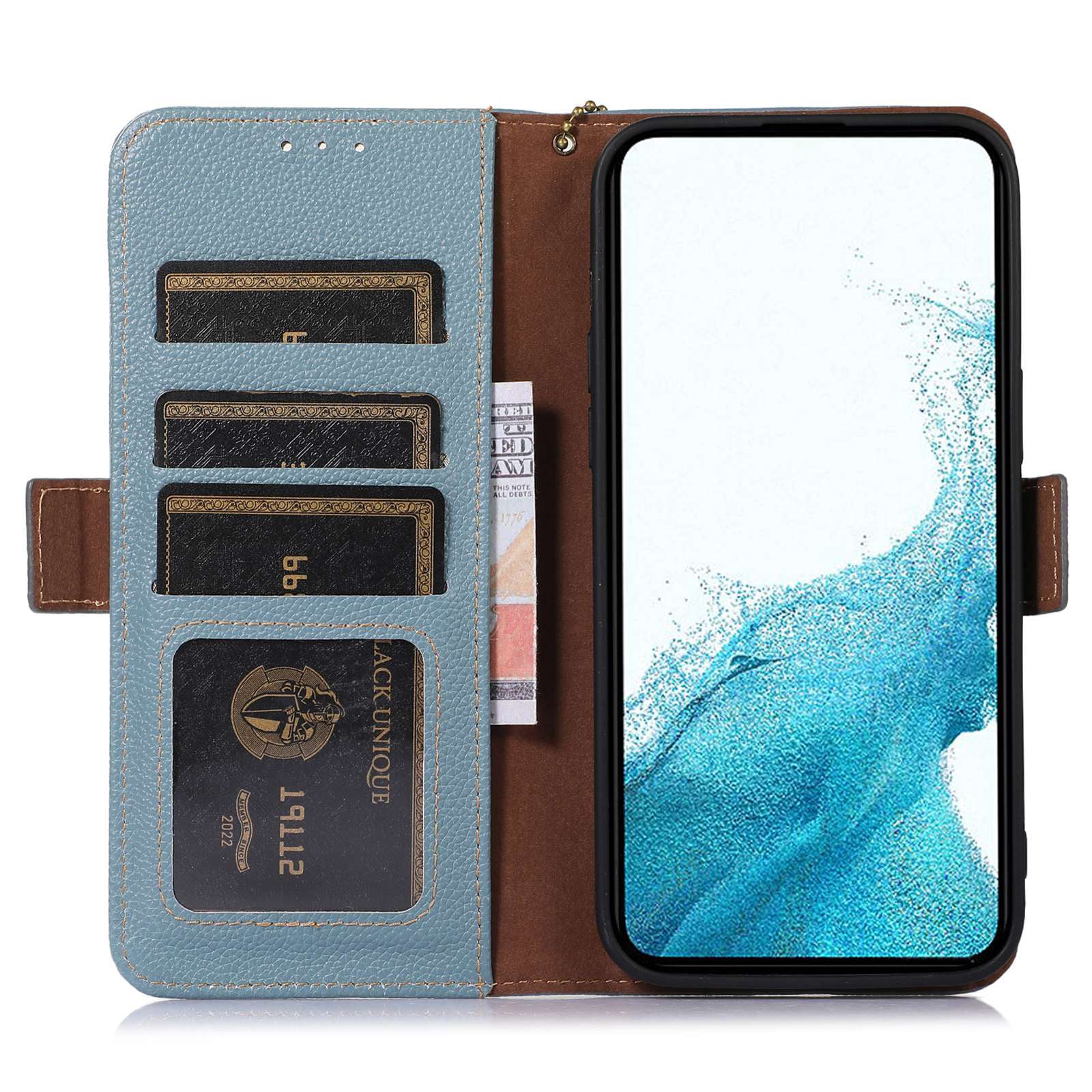 RFID Blocking Phone Case for Samsung Galaxy A24 4G Genuine Cow Leather Wallet Stand Phone Cover